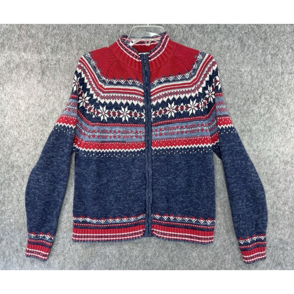 Tiara International Cardigan Sweater Fair Isle Nordic Snowflake Women's Size L
